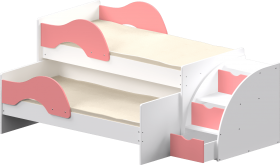 Кровать детская Матрешка выкатная с лестницей  Белый/Розовый в Казани - kazan.katalogmebeli.com | фото