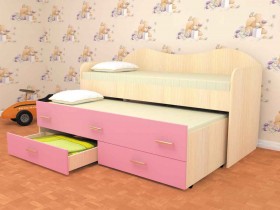 Кровать детская Нимфа двухместная 2.0 Дуб молочный/Розовый в Казани - kazan.katalogmebeli.com | фото