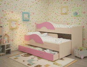 Кровать детская Радуга 1600 Млечный дуб/Розовый в Казани - kazan.katalogmebeli.com | фото