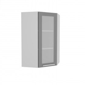 Квадро ВПУС 550 шкаф верхний угловой со стеклом высокий (Ваниль кожа/корпус Серый) в Казани - kazan.katalogmebeli.com | фото