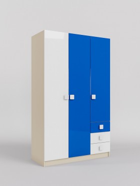 Шкаф 3-х створчатый с ящиками Скай люкс (Синий/Белый/корпус Клен) в Казани - kazan.katalogmebeli.com | фото